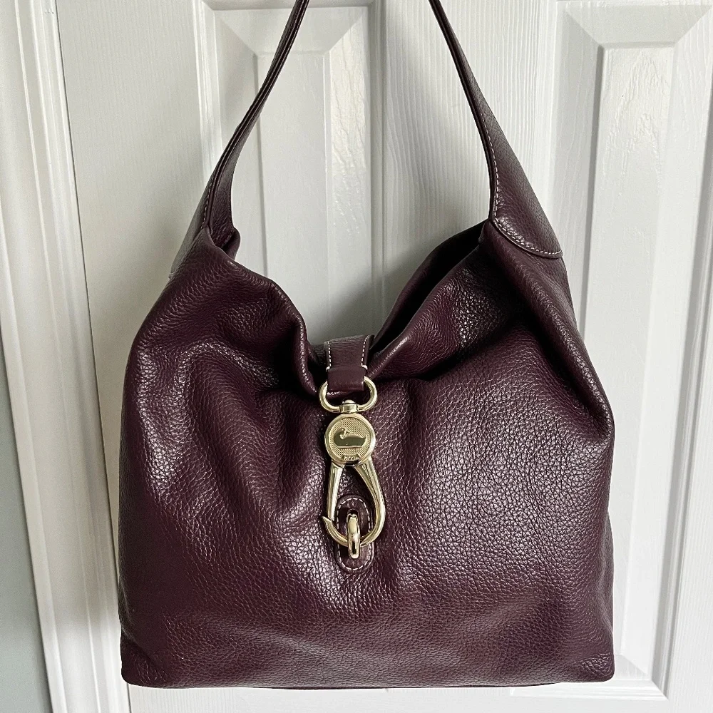 Dooney & Bourke Belvedere Pebbled Leather Bag with Gold Hardware - Plum - Picture 2 of 7
